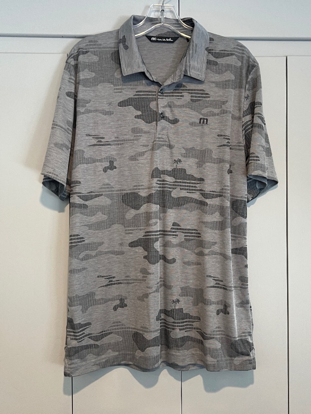 Travis Mathew Beachside Stealth Heather Gray Camo Pima Cotton Blend Polo Shirt L